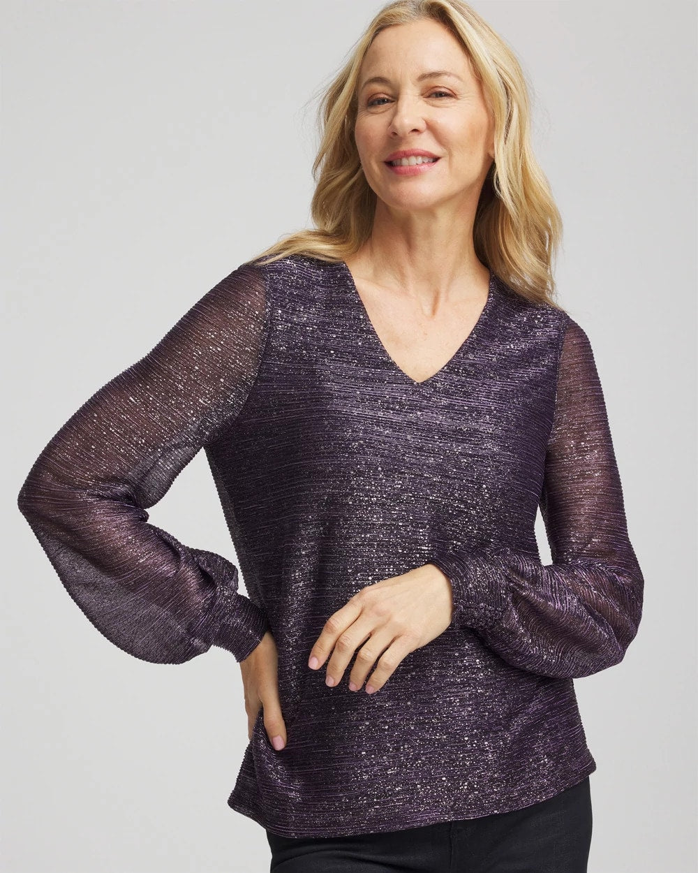 Chico's Clothing Foiled Bodre Top