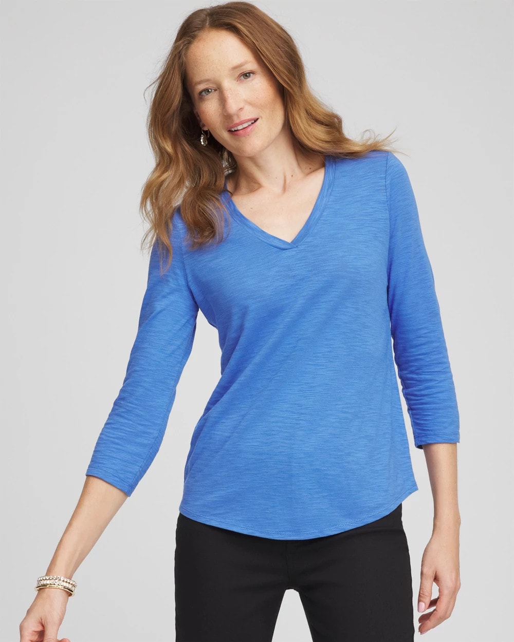 Chico's Clothing Slub 3/4 Sleeve Tee
