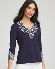 Chico's Clothing Chic Scroll 3/4 Sleeve Perfect Tee