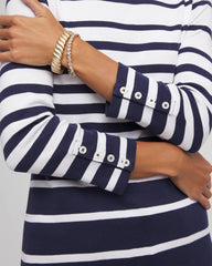 Chico's Clothing Striped 3/4 Sleeve Perfect Tee