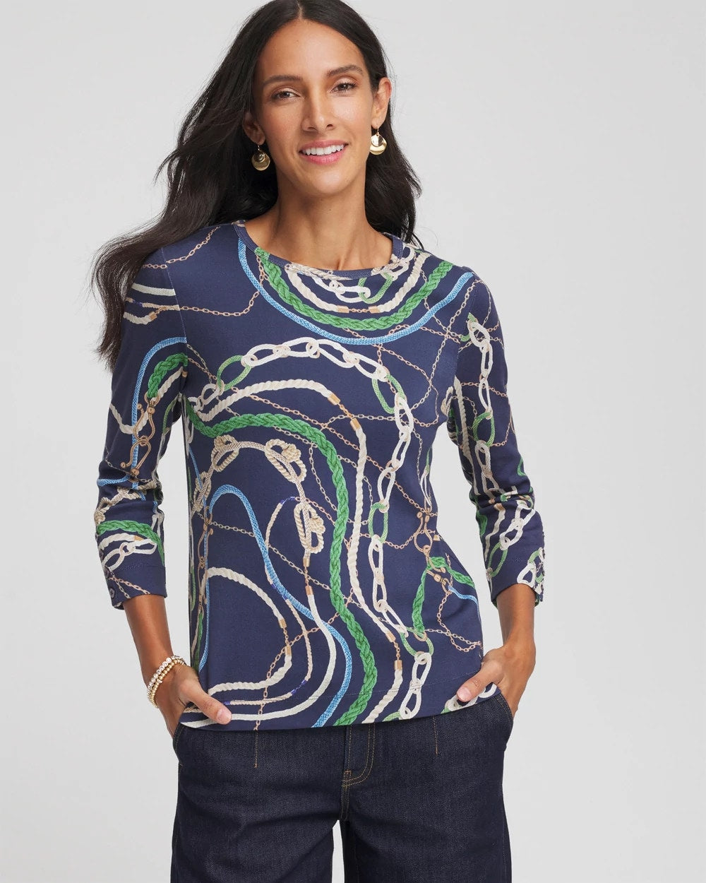 Chico's Clothing Status Pima Button Sleeve Tee