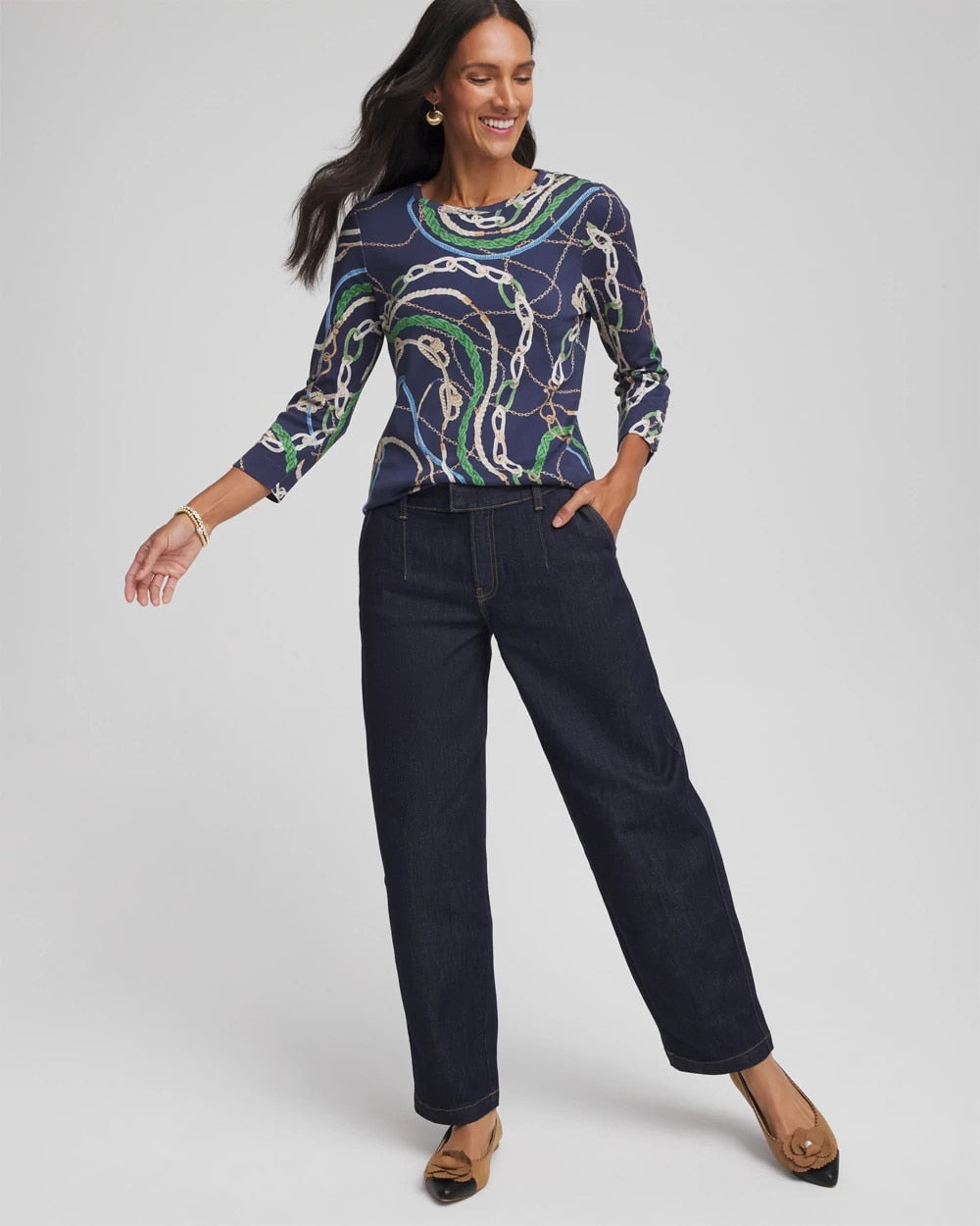 Chico's Clothing Status Pima Button Sleeve Tee