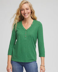 Chico's Clothing Slub Splitneck Button Tee
