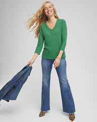 Chico's Clothing Slub Splitneck Button Tee