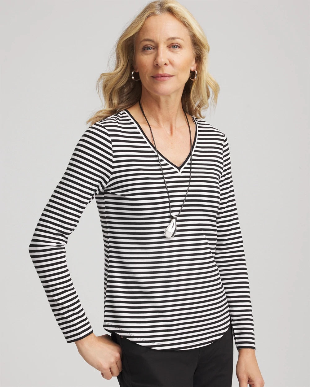 Chico's Clothing Striped V-Neck Layering Tee