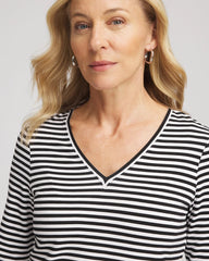 Chico's Clothing Striped V-Neck Layering Tee