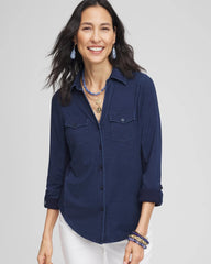 Chico's Clothing Collared Henley Denim Top