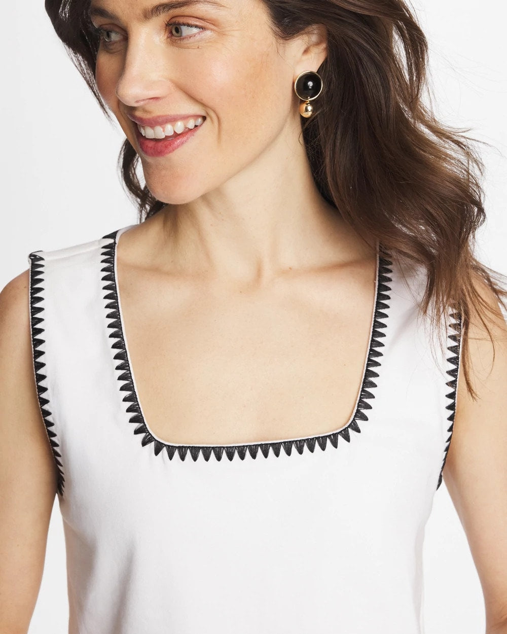 Chico's Clothing Pima Blanket Stitch Square Neck Tank