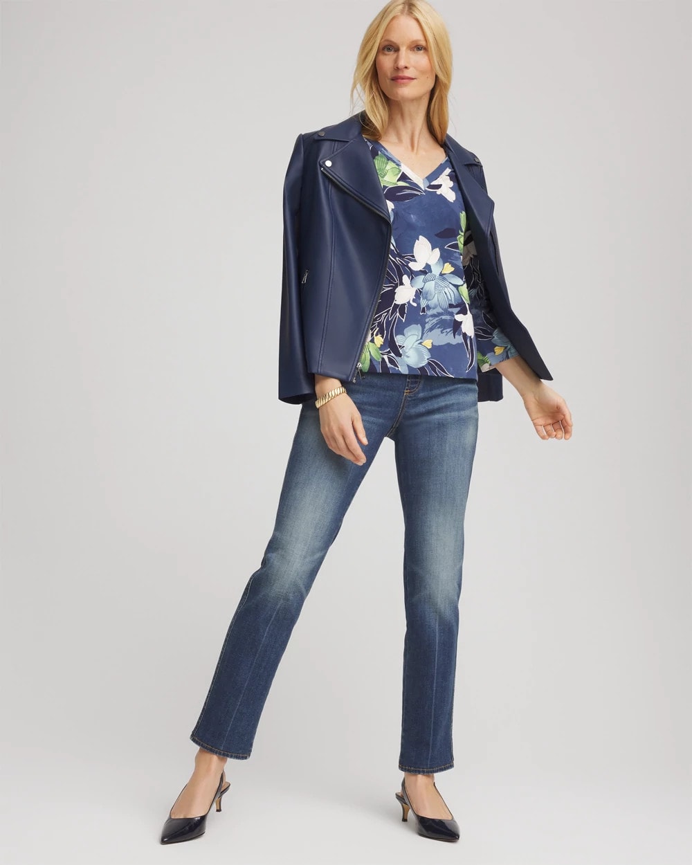 Chico's Clothing Printed 3/4 Sleeve Perfect Tee