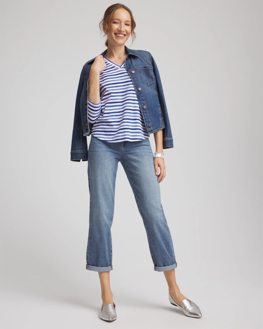 Chico's Clothing Slub 3/4 Sleeve Tee