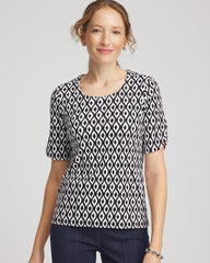 Chico's Clothing Printed Pima Elbow Sleeve Tee