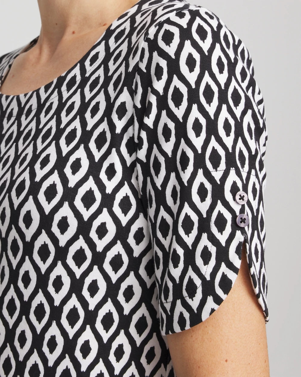 Chico's Clothing Printed Pima Elbow Sleeve Tee
