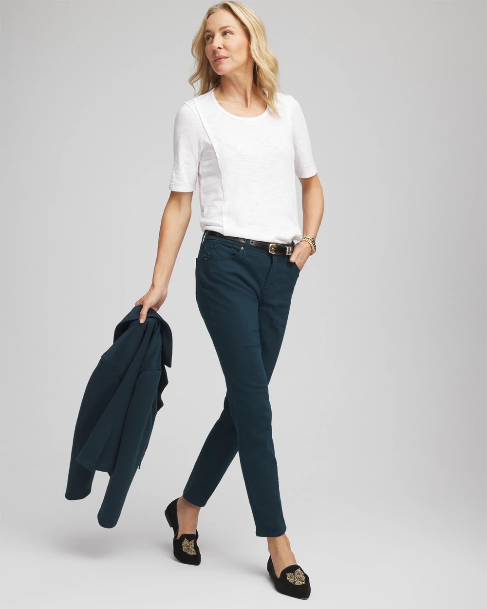 Chico's Clothing Slub Paneled Elbow Tee