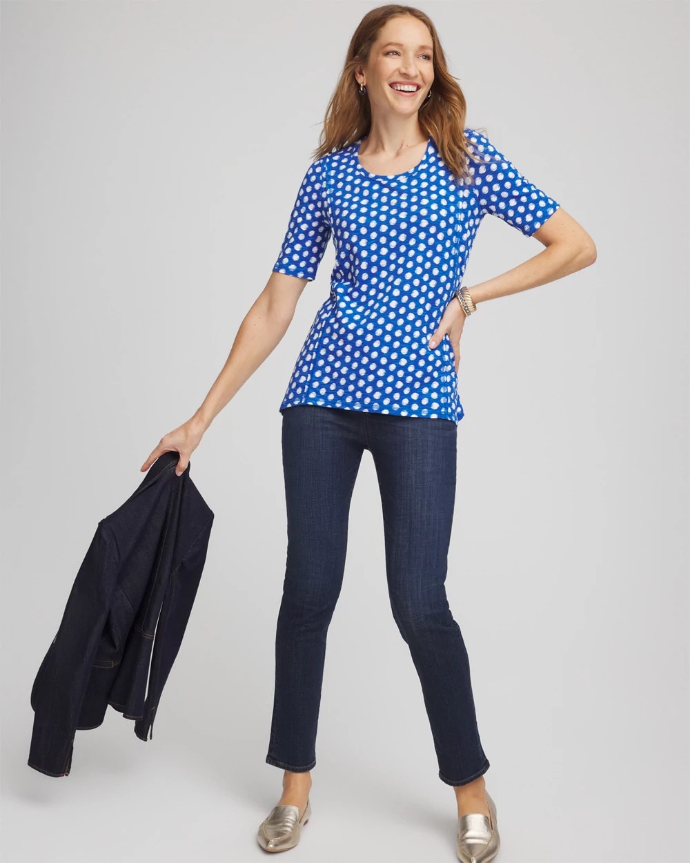 Chico's Clothing Printed Slub Short Sleeve Tee