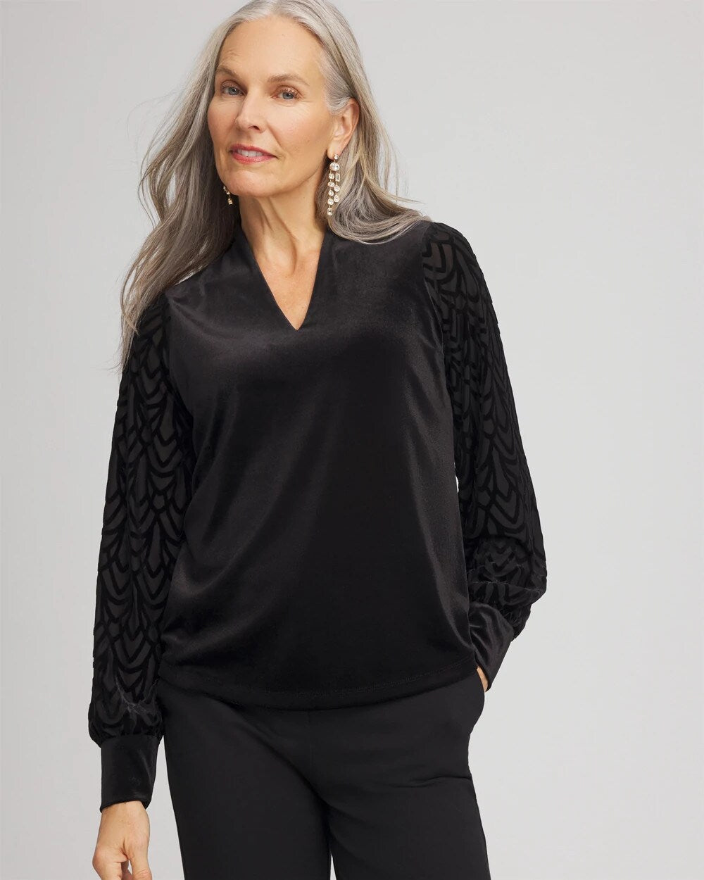 Chico's Clothing Art Deco Velvet Burnout Top