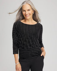 Chico's Clothing Velvet Burnout Stripe Banded-Bottom Top