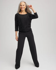Chico's Clothing Velvet Burnout Stripe Banded-Bottom Top