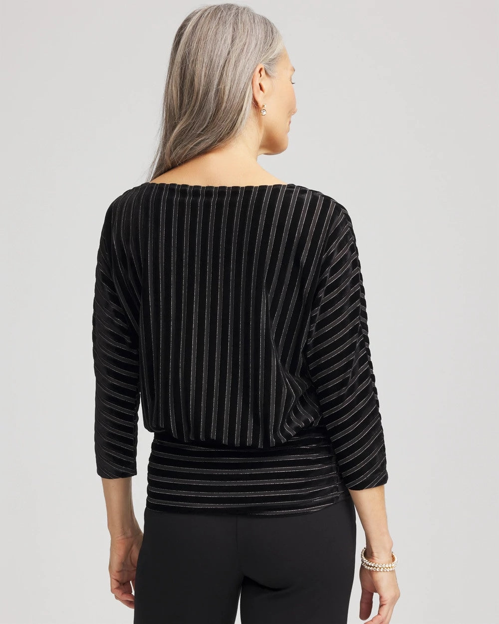 Chico's Clothing Velvet Burnout Stripe Banded-Bottom Top