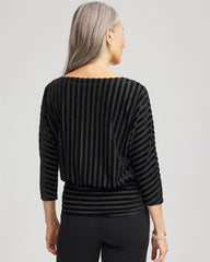 Chico's Clothing Velvet Burnout Stripe Banded-Bottom Top