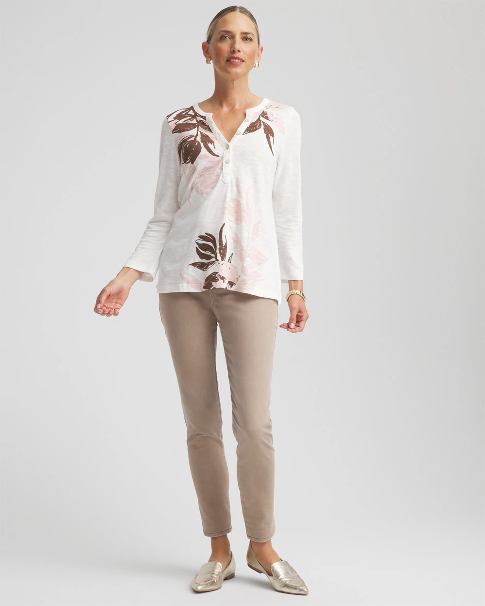 Chico's Clothing Slub Splitneck Henley Tee