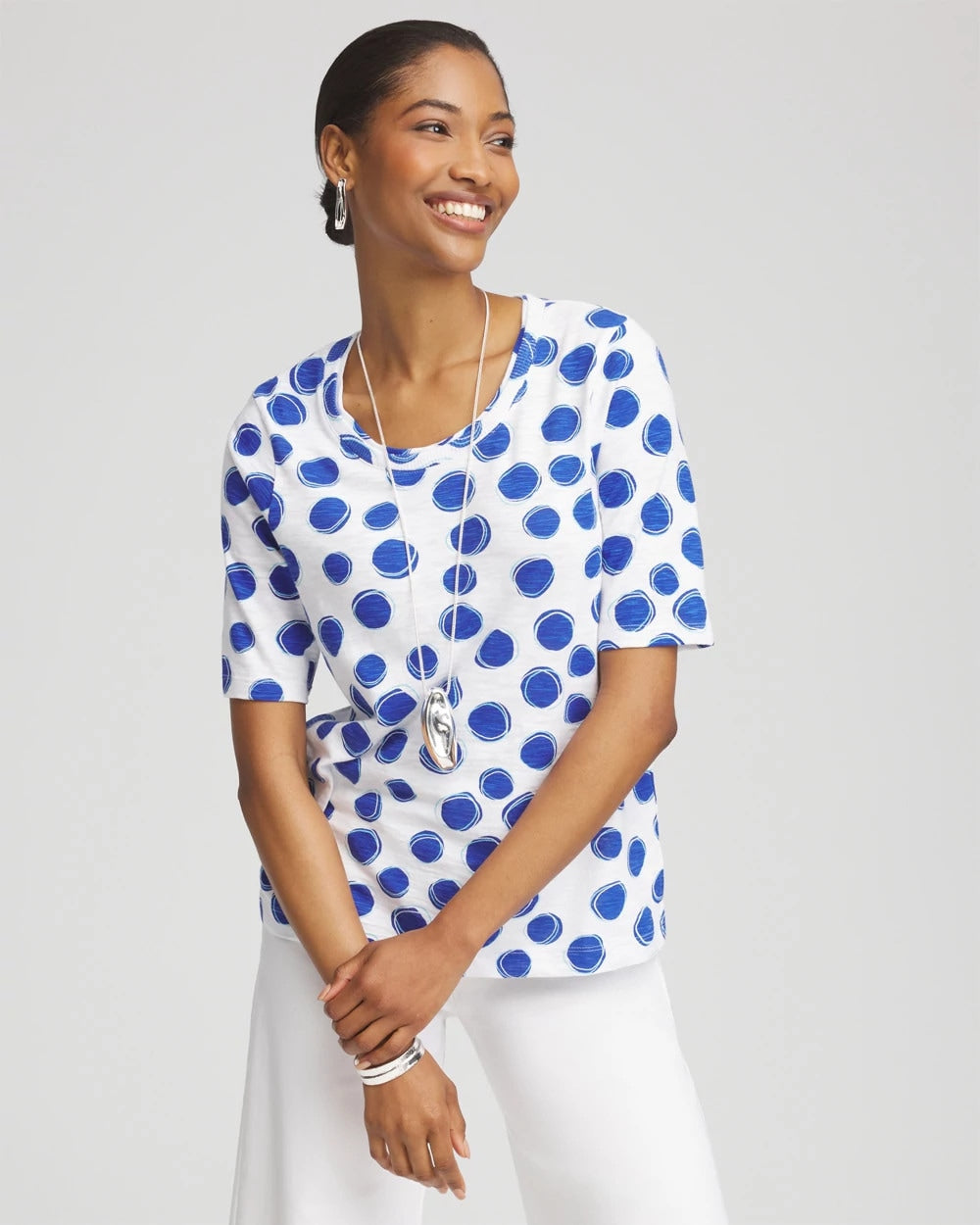 Chico's Clothing Polka-Dot Slub Short Sleeve Tee