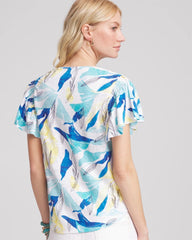 Chico's Clothing Linen Smocked Flutter-Sleeved Tee