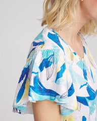 Chico's Clothing Linen Smocked Flutter-Sleeved Tee