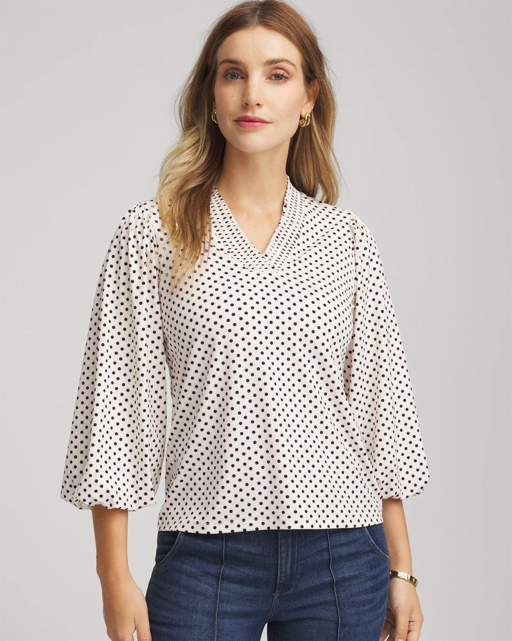 Chico's Clothing Bubble-Sleeve Smocked Top