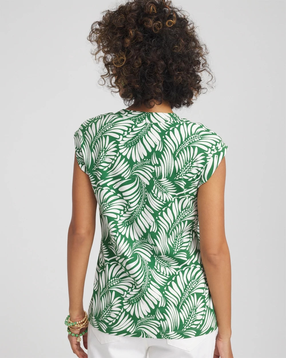 Chico's Clothing Palm-Frond-Print Cap-Sleeve Top