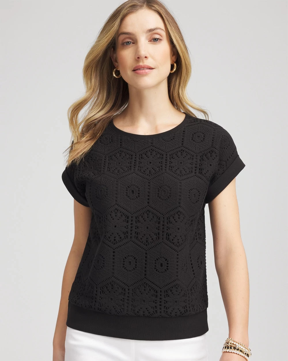 Chico's Clothing Crocheted Cotton-Blend Shirt