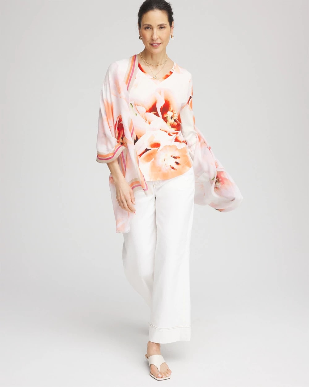 Chico's Clothing Tropical Floral 3/4 Sleeve Tee