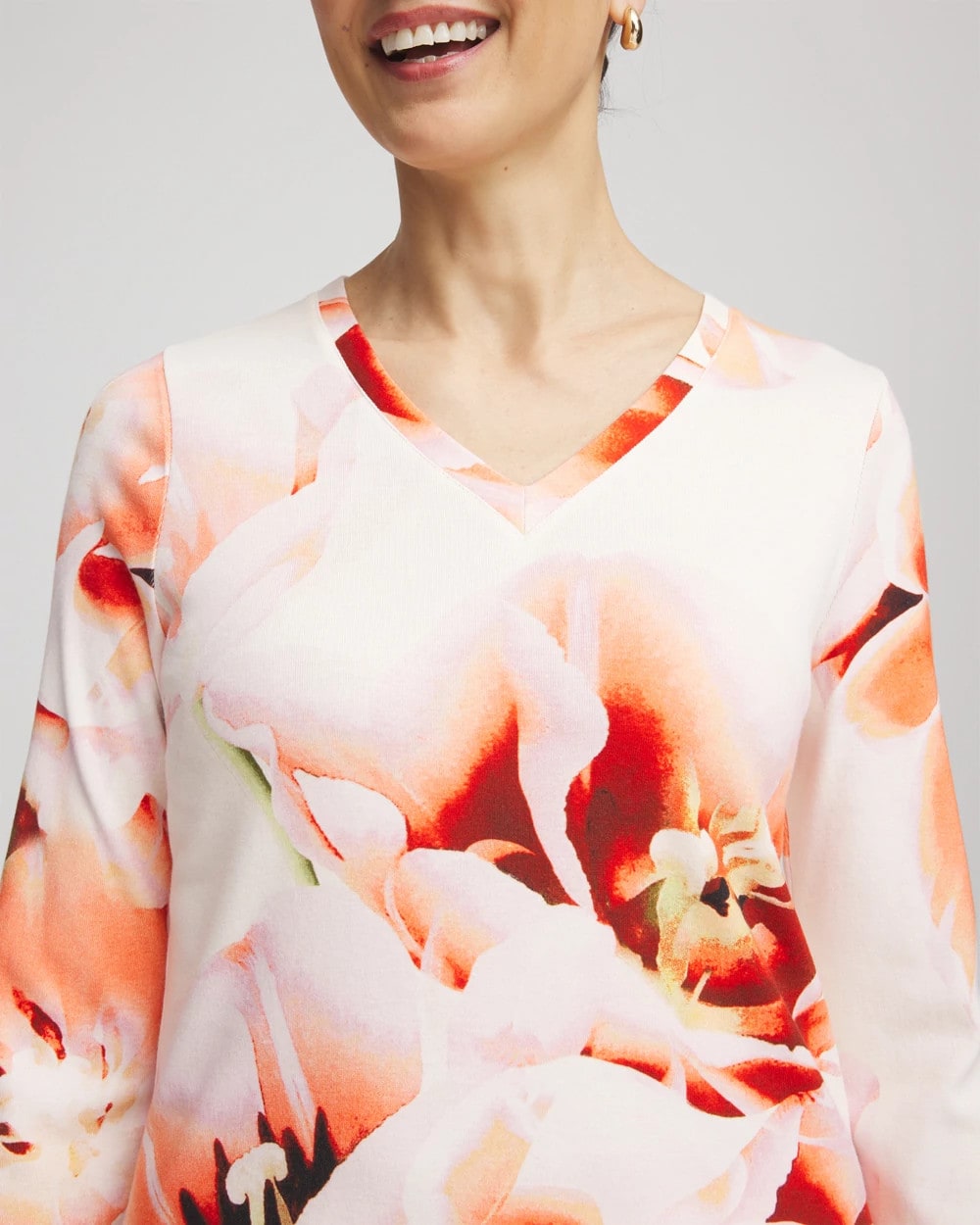Chico's Clothing Tropical Floral 3/4 Sleeve Tee