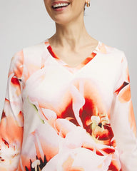 Chico's Clothing Tropical Floral 3/4 Sleeve Tee