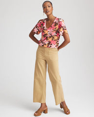 Chico's Clothing Floral Petal-Sleeve Voop Neck Tee