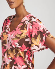 Chico's Clothing Floral Petal-Sleeve Voop Neck Tee