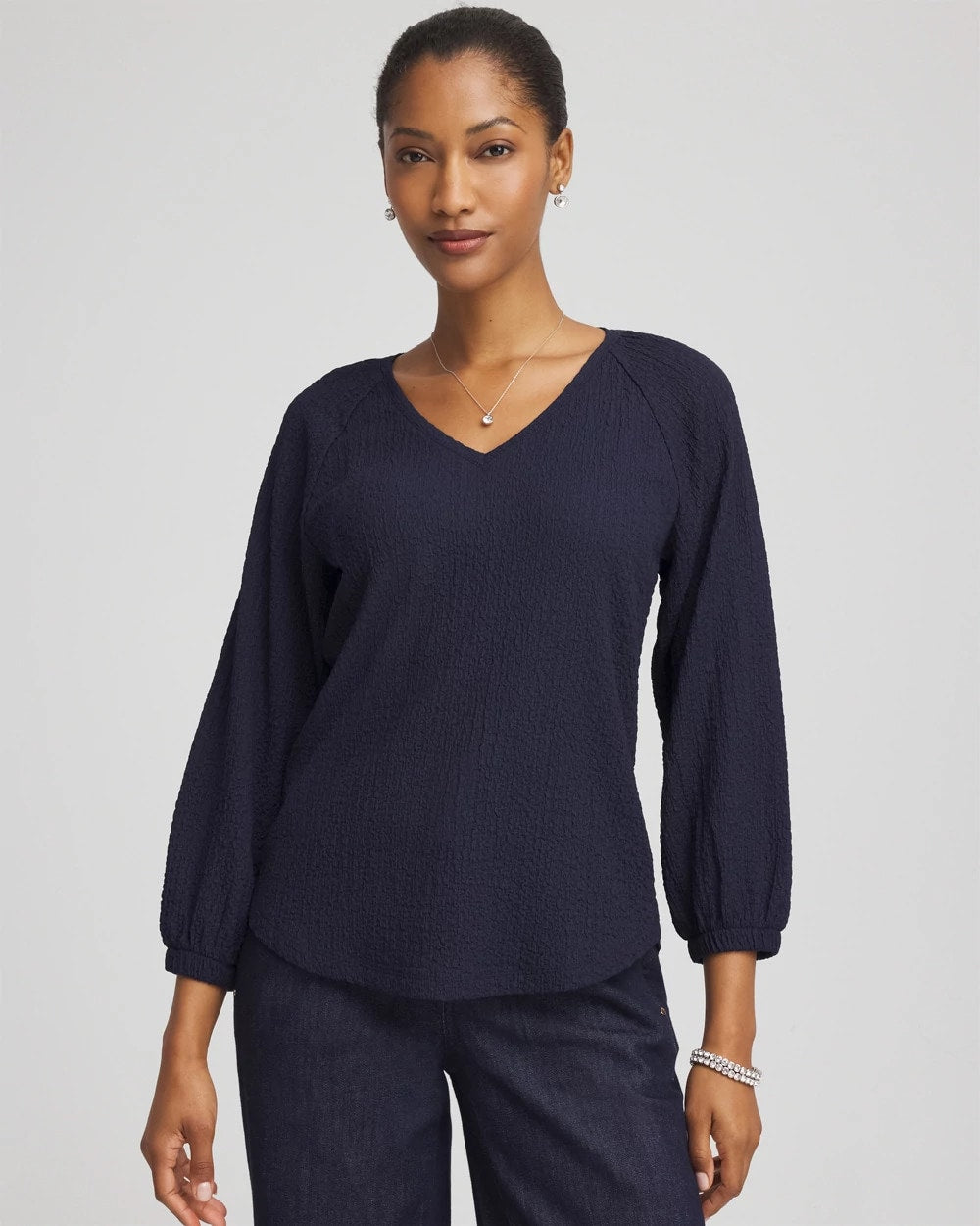 Chico's Clothing Textured Raglan V-Neck Top