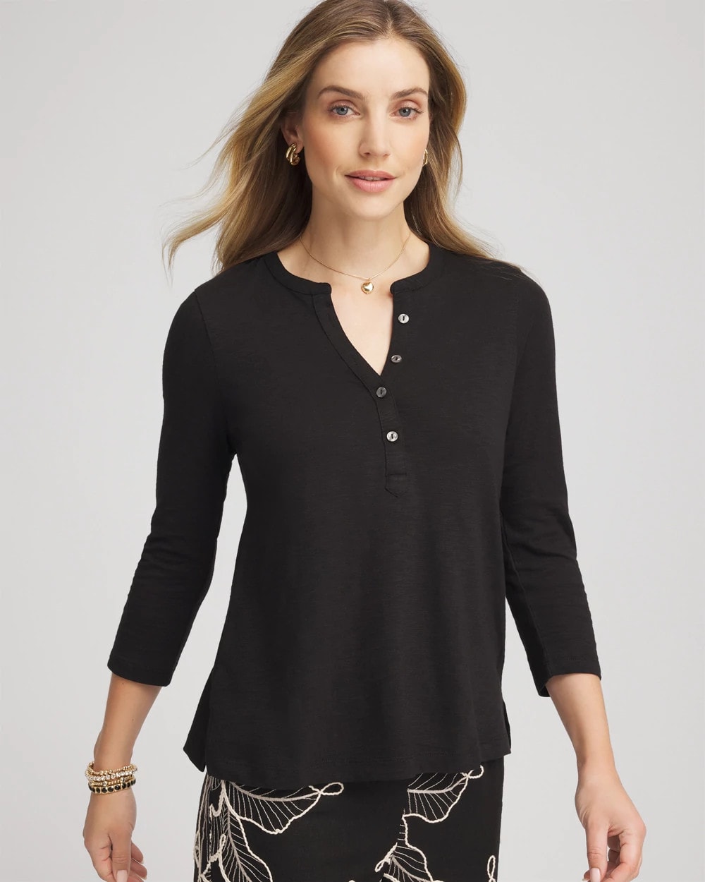 Chico's Clothing Cotton Slub Henley Shirt