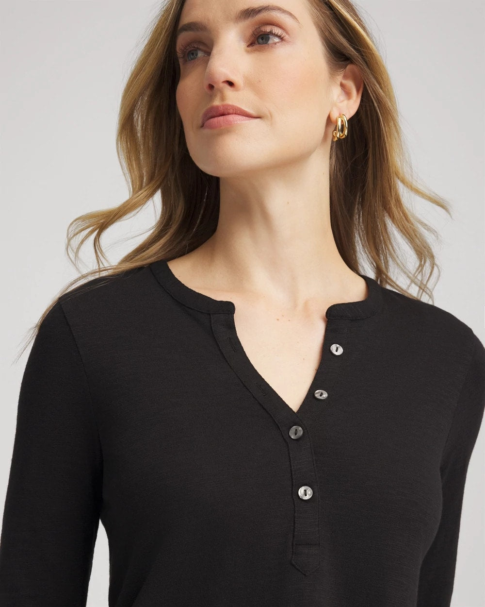 Chico's Clothing Cotton Slub Henley Shirt