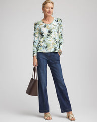 Chico's Clothing Printed Slub Puff-Sleeve Tee