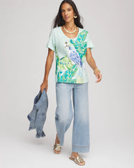 Chico's Clothing Linen Embellished Parrot Easy Tee