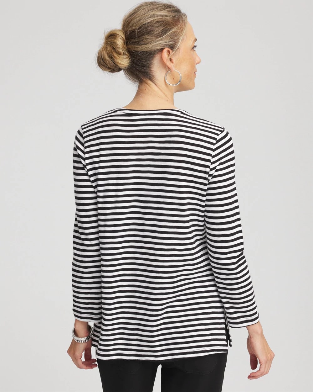 Chico's Clothing Striped Slub Splitneck Henley Tee