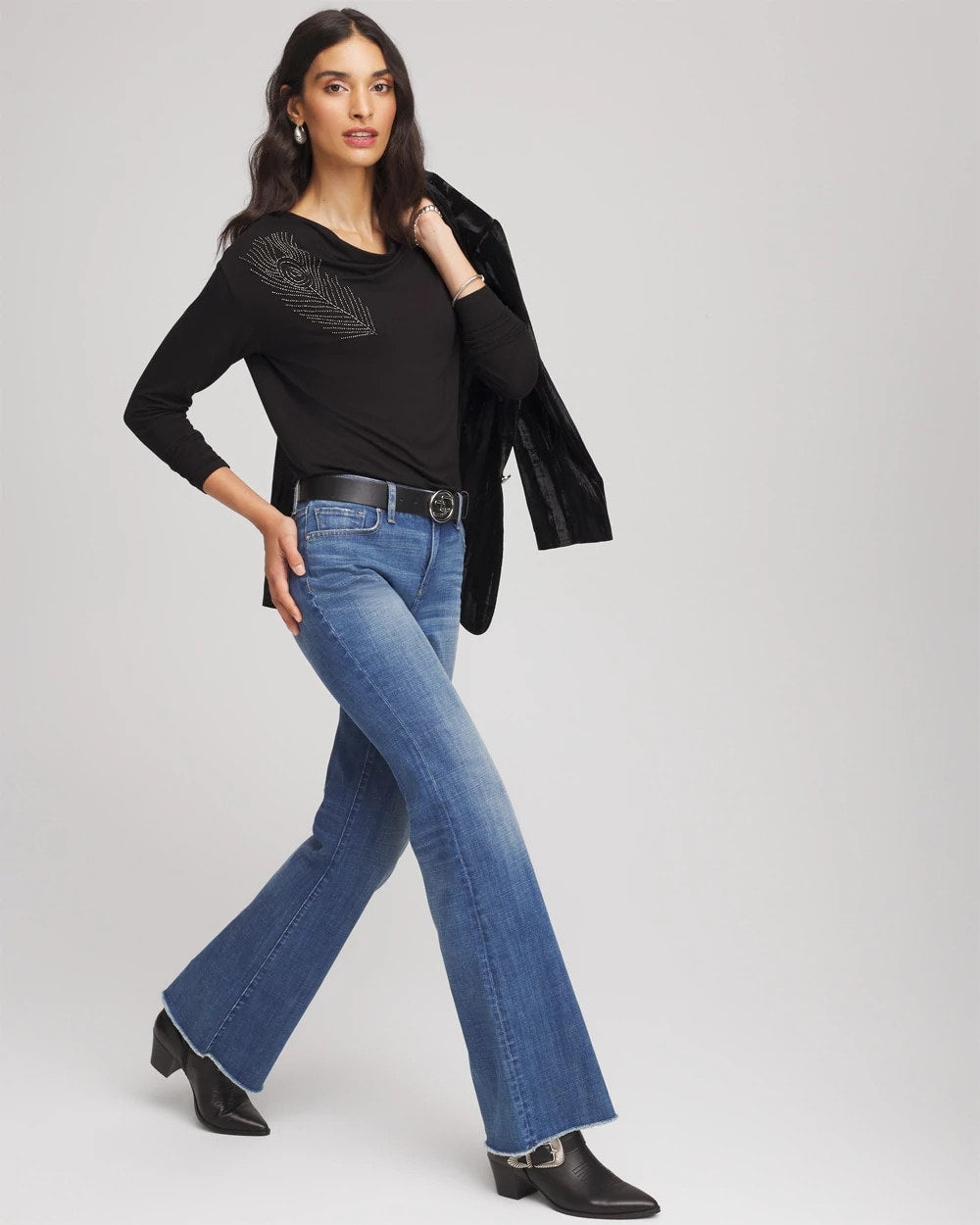 Chico's Clothing Embellished Cowlneck Dolman Tee