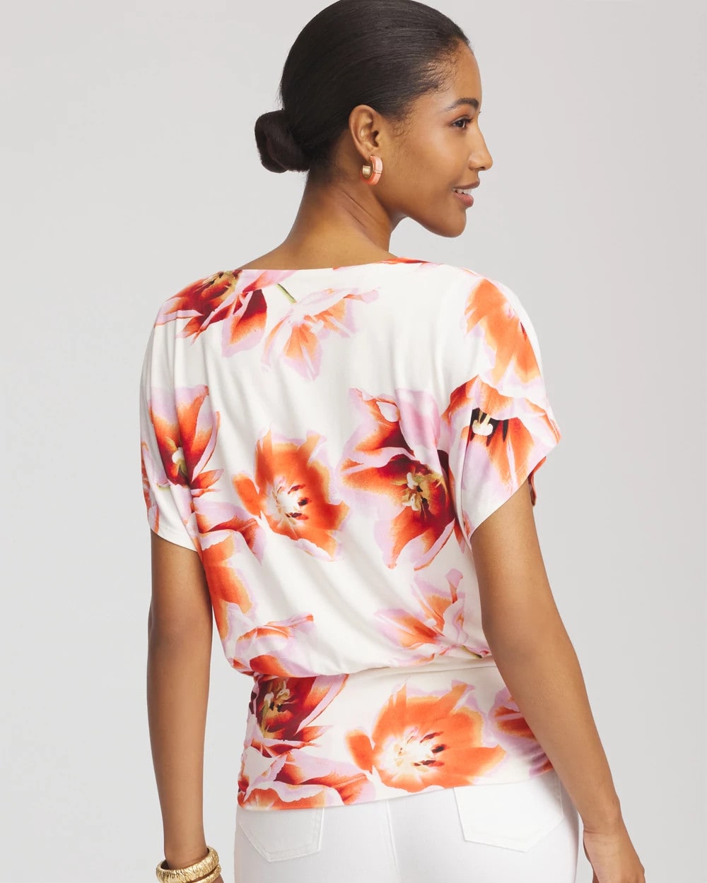Chico's Clothing Touch of Cool™ Tropical Ruched Banded Hem Top