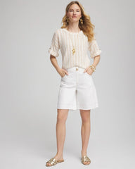 Chico's Clothing Textured Roll Cuff Tee