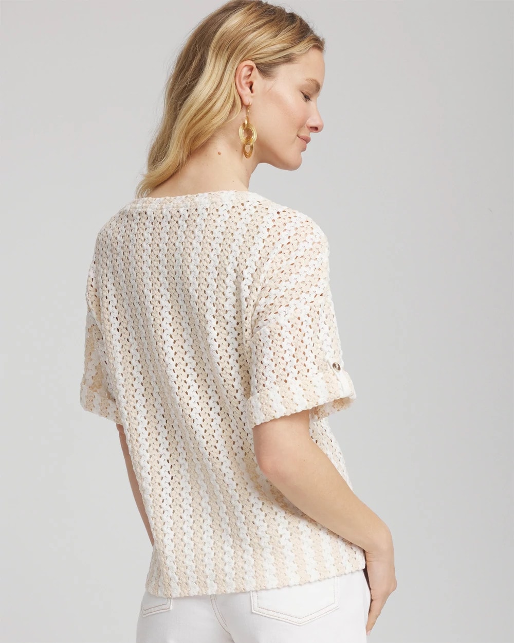 Chico's Clothing Textured Roll Cuff Tee