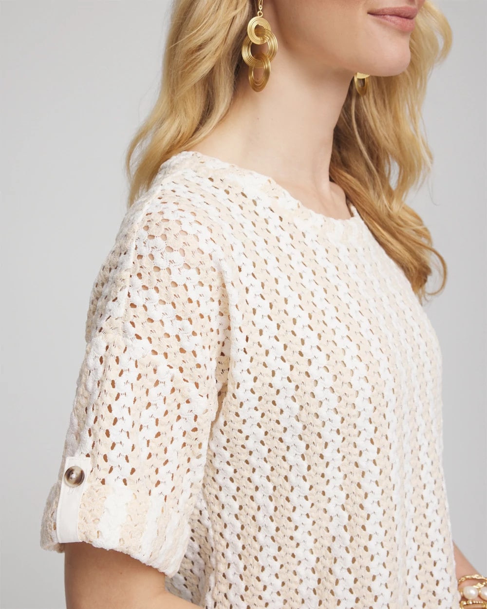 Chico's Clothing Textured Roll Cuff Tee