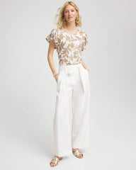 Chico's Clothing Linen Leaf Print Flutter Sleeve Tee