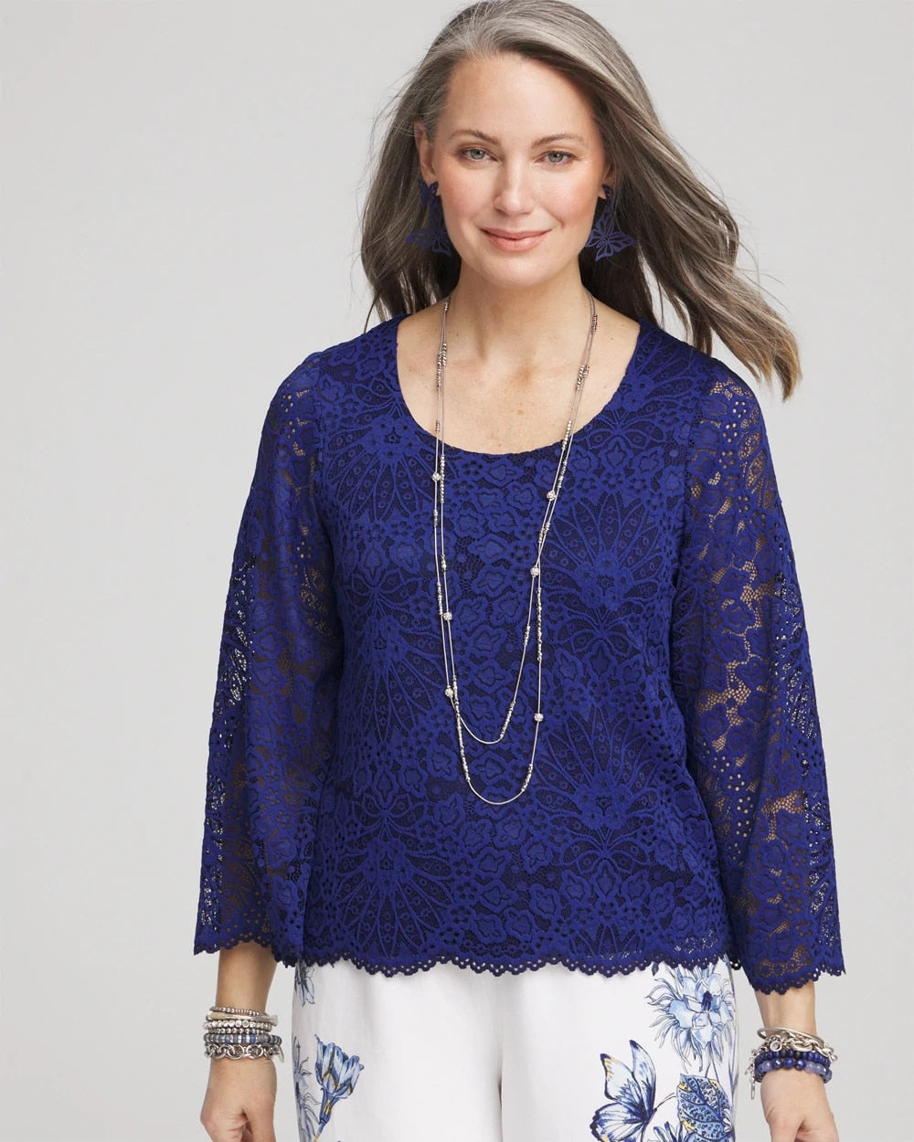 Chico's Clothing Scalloped Hem Lace Top