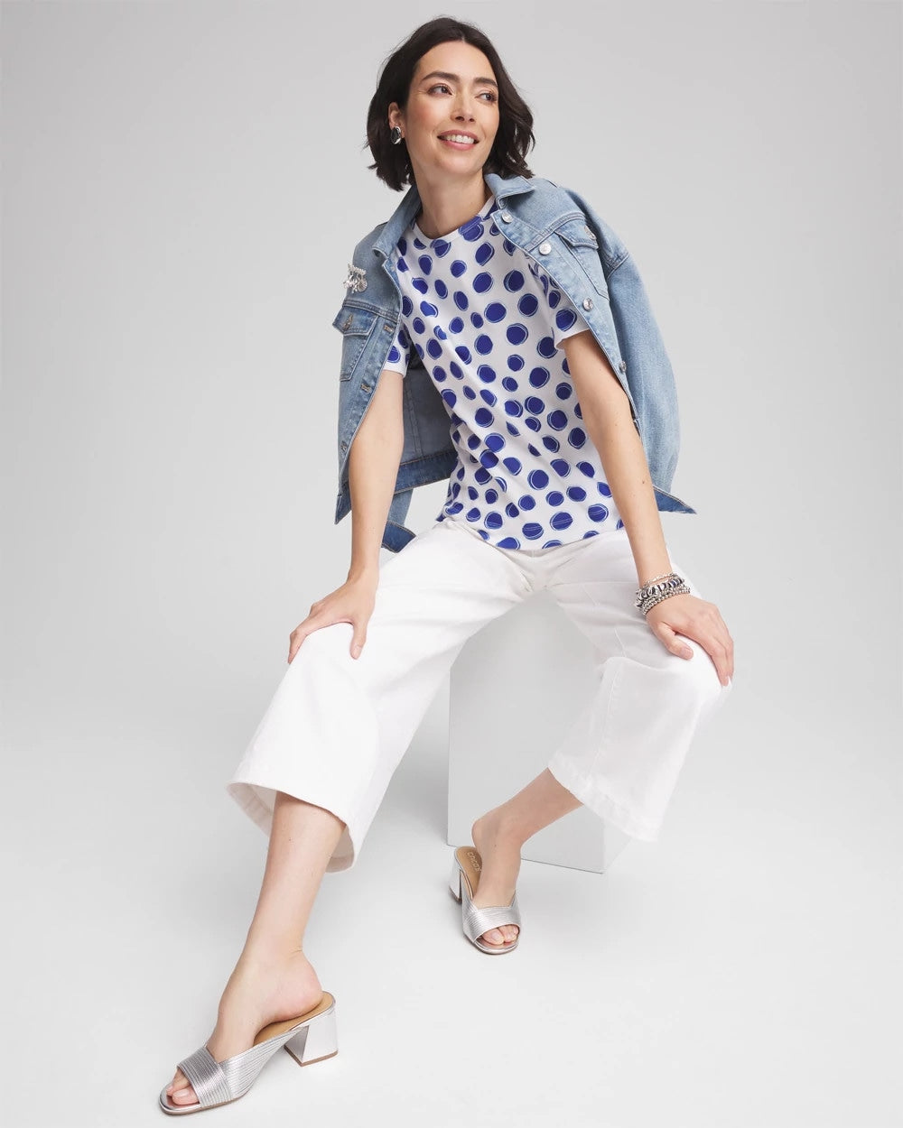 Chico's Clothing Polka-Dot Pima Cotton Crewneck Tee