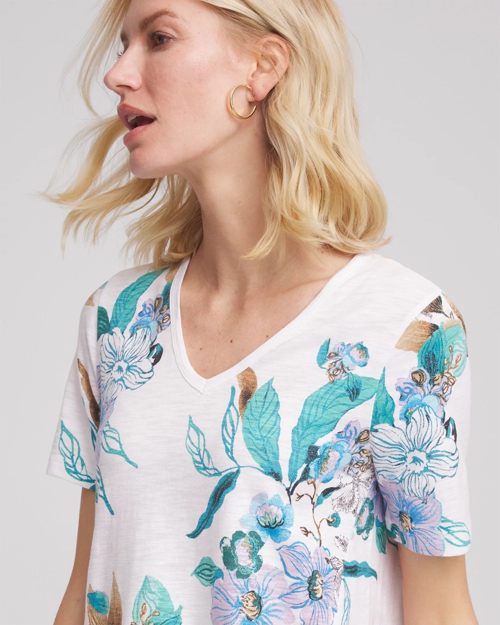 Chico's Clothing Floral Short Sleeve Forward-Seam Tee